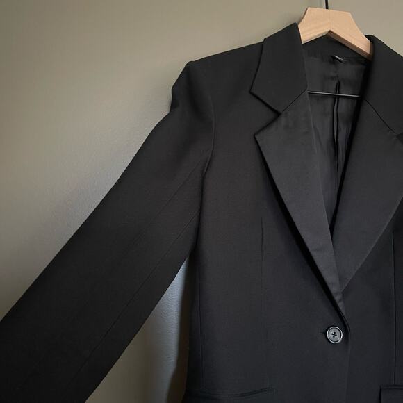 Helmut Lang Shiny Lapel One Button Canvas Tux Blazer Black Size 8 Classic Chic - Picture 8 of 16